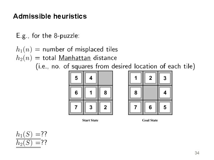 Admissible heuristics 34 