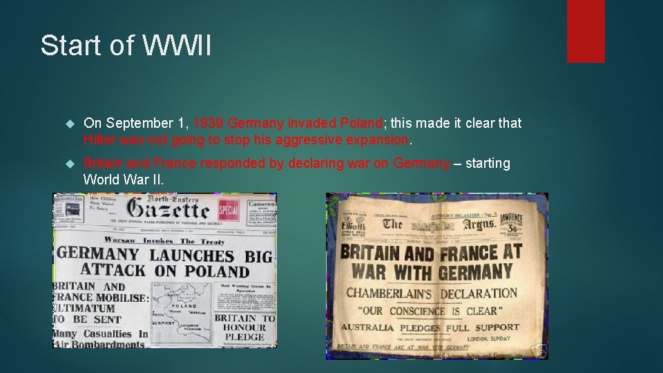 Start of WWII On September 1, 1939 Germany invaded Poland; this made it clear