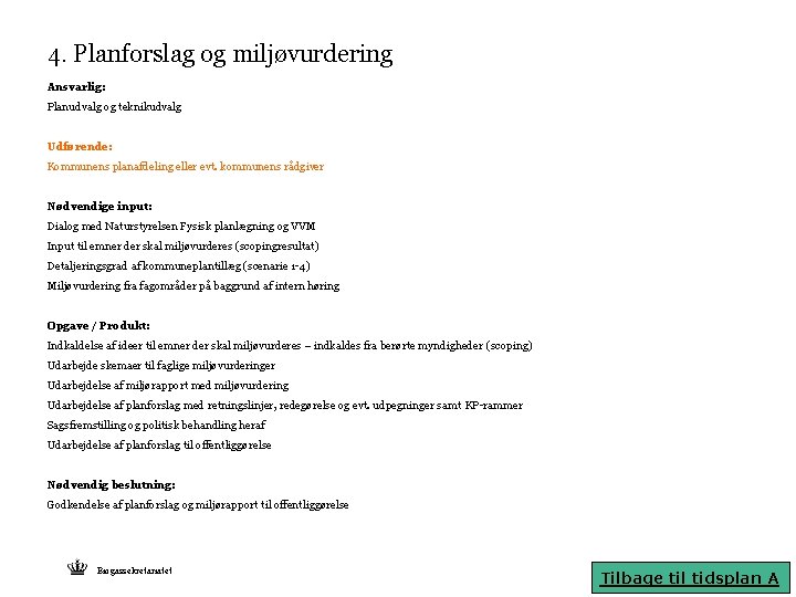 4. Planforslag og miljøvurdering Ansvarlig: Planudvalg og teknikudvalg Udførende: Kommunens planafdeling eller evt. kommunens