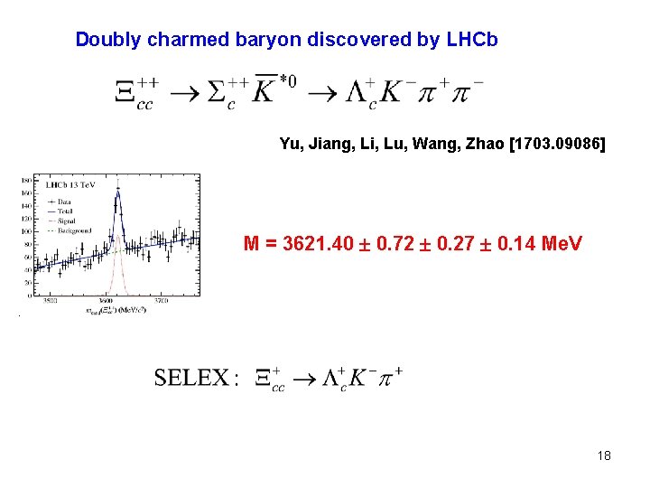 Doubly charmed baryon discovered by LHCb Yu, Jiang, Li, Lu, Wang, Zhao [1703. 09086]