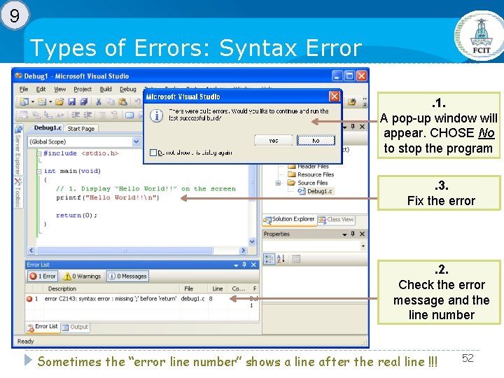 9 Types of Errors: Syntax Error. 1. A pop-up window will appear. CHOSE No 9 Types of Errors: Syntax Error. 1. A pop-up window will appear. CHOSE No