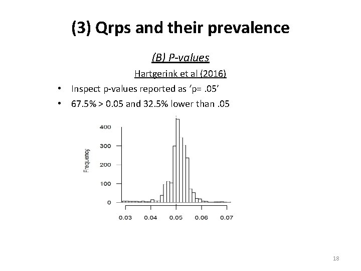 (3) Qrps and their prevalence (B) P-values Hartgerink et al (2016) • Inspect p-values