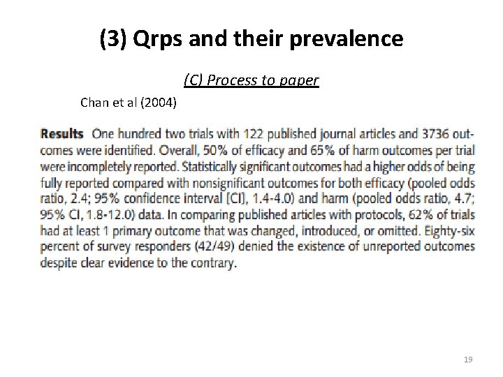 (3) Qrps and their prevalence (C) Process to paper Chan et al (2004) 19
