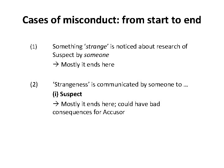 Cases of misconduct: from start to end (1) Something ‘strange’ is noticed about research