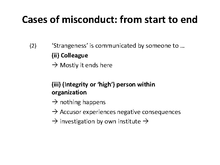Cases of misconduct: from start to end (2) ‘Strangeness’ is communicated by someone to