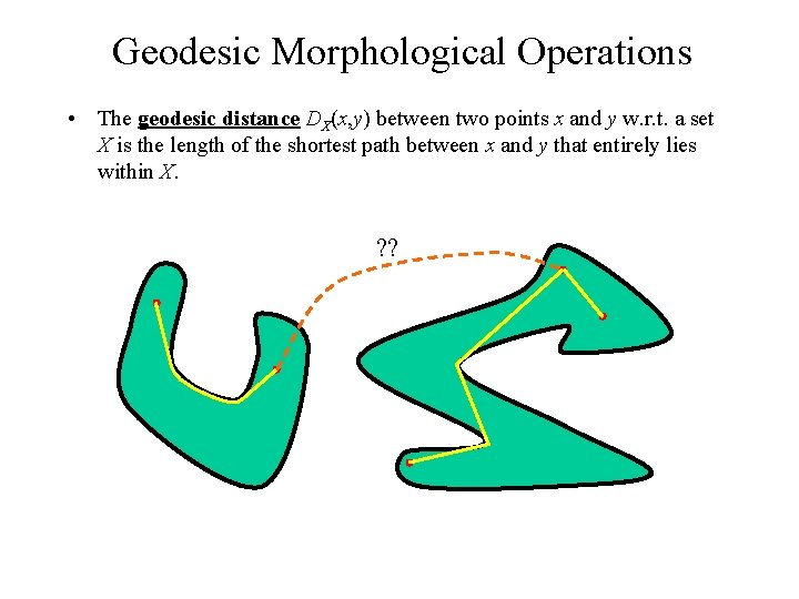 Geodesic Morphological Operations • The geodesic distance DX(x, y) between two points x and