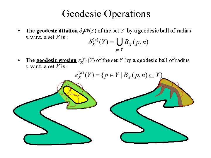 Geodesic Operations • The geodesic dilation δX(n)(Y) of the set Y by a geodesic