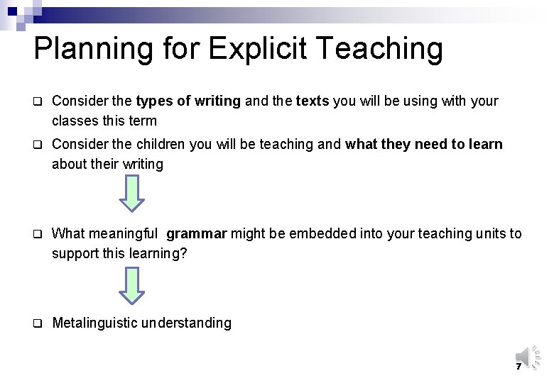 Planning for Explicit Teaching q Consider the types of writing and the texts you