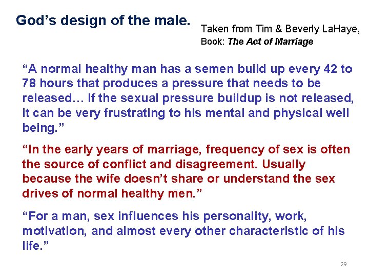 God’s design of the male. Taken from Tim & Beverly La. Haye, Book: The