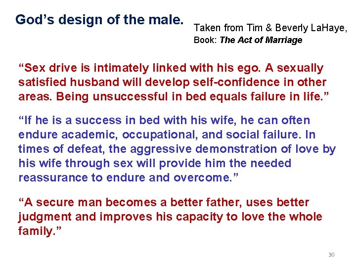 God’s design of the male. Taken from Tim & Beverly La. Haye, Book: The