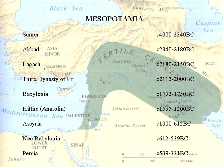 MESOPOTAMIA Sumer c 4000 -2340 BC Akkad c 2340 -2180 BC Lagash c 2180