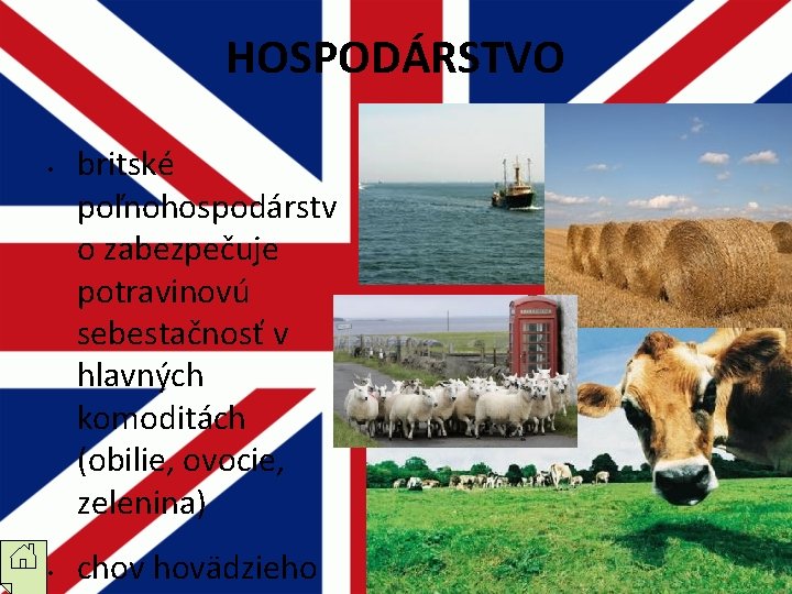 HOSPODÁRSTVO • • britské poľnohospodárstv o zabezpečuje potravinovú sebestačnosť v hlavných komoditách (obilie, ovocie, HOSPODÁRSTVO • • britské poľnohospodárstv o zabezpečuje potravinovú sebestačnosť v hlavných komoditách (obilie, ovocie,