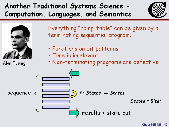 Another Traditional Systems Science Computation, Languages, and Semantics Everything “computable” can be given by
