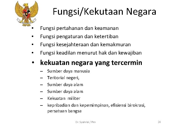 Fungsi/Kekutaan Negara • • Fungsi pertahanan dan keamanan Fungsi pengaturan dan ketertiban Fungsi kesejahteraan