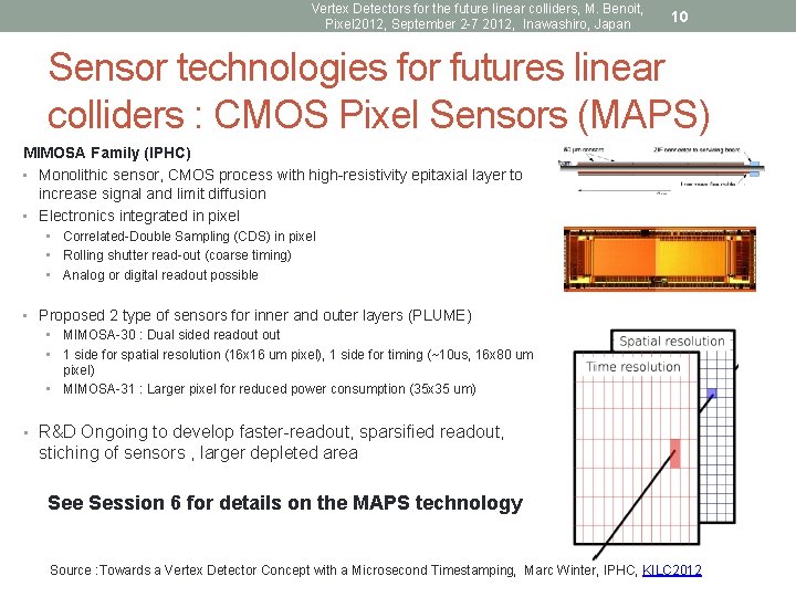Vertex Detectors for the future linear colliders, M. Benoit, Pixel 2012, September 2 -7