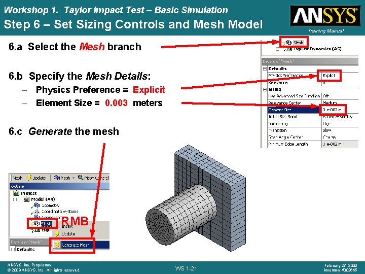 Workshop 1. Taylor Impact Test – Basic Simulation Step 6 – Set Sizing Controls