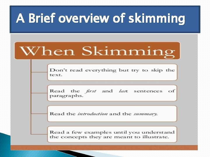 Reading Techniques Skimming Scanning Comparison between Them Submitted