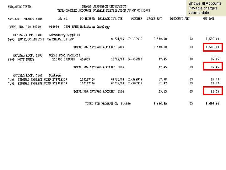 Shows all Accounts Payable charges year-to-date 