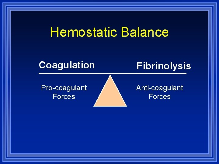 Hemostatic Balance Coagulation Fibrinolysis Pro-coagulant Forces Anti-coagulant Forces 