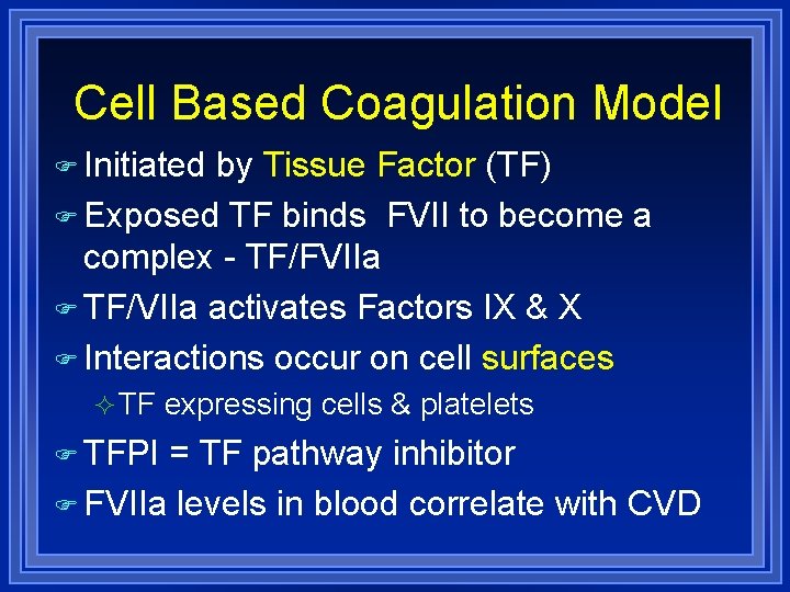 Cell Based Coagulation Model Initiated by Tissue Factor (TF) Exposed TF binds FVII to
