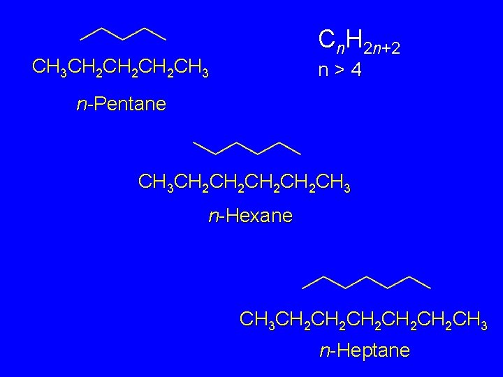Cn. H 2 n+2 CH 3 CH 2 CH 2 CH 3 n>4 n-Pentane