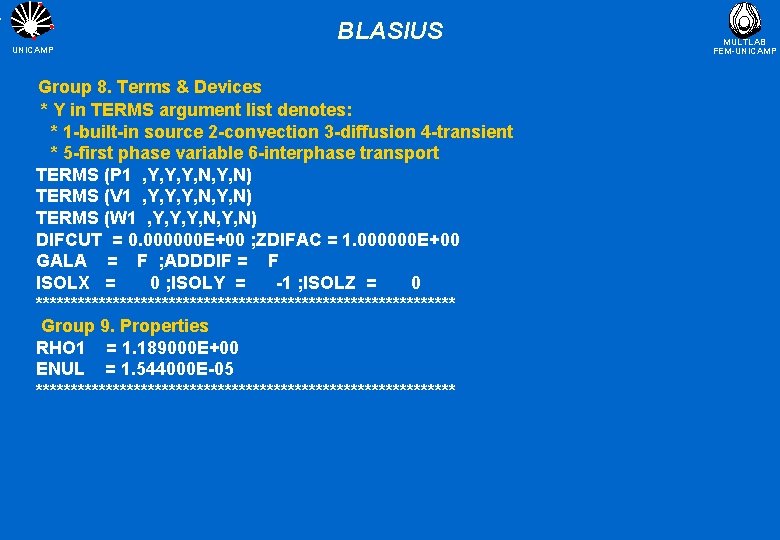 BLASIUS UNICAMP Group 8. Terms & Devices * Y in TERMS argument list denotes: