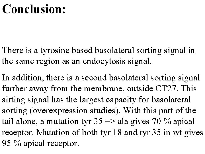 Conclusion: There is a tyrosine based basolateral sorting signal in the same region as