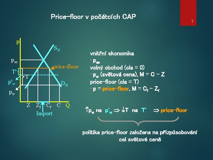 Price-floor v počátcích CAP 7 p SH pss T' p'w price-floor T DH pw