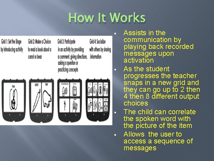 How It Works § § Assists in the communication by playing back recorded messages
