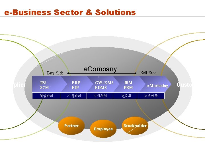 e-Business Sector & Solutions e. Company Buy Side Supplier IPS SCM 협업관리 ERP EIP