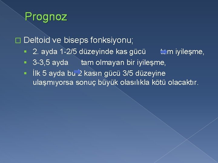 Prognoz � Deltoid ve biseps fonksiyonu; § 2. ayda 1 -2/5 düzeyinde kas gücü