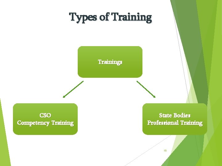Types of Trainings CSO Competency Training State Bodies Professional Training 18 