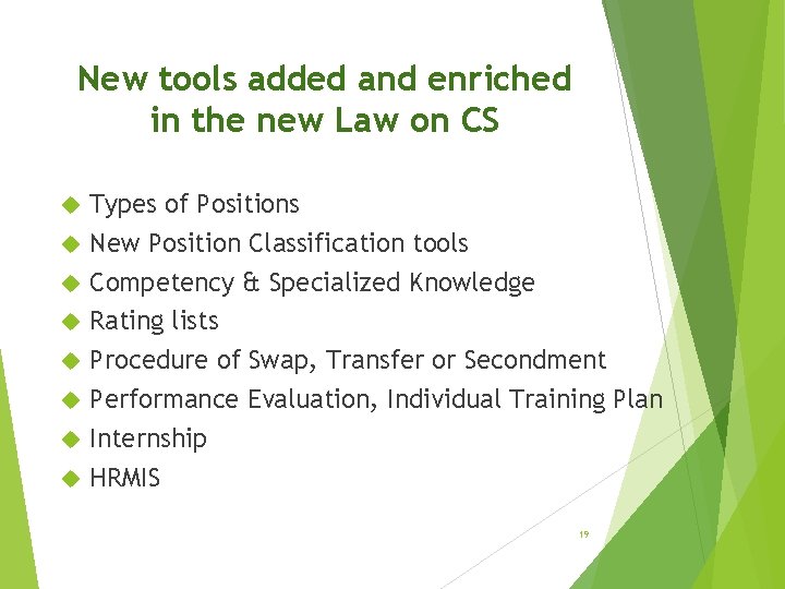 New tools added and enriched in the new Law on CS Types of Positions