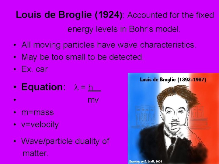 Louis de Broglie (1924): Accounted for the fixed energy levels in Bohr’s model. •