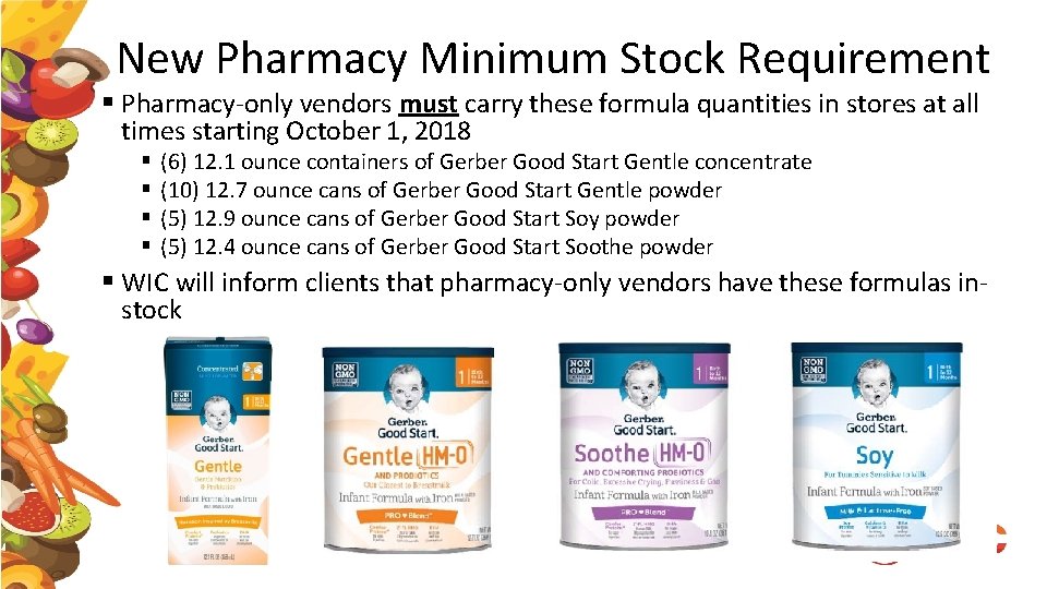 New Pharmacy Minimum Stock Requirement § Pharmacy-only vendors must carry these formula quantities in