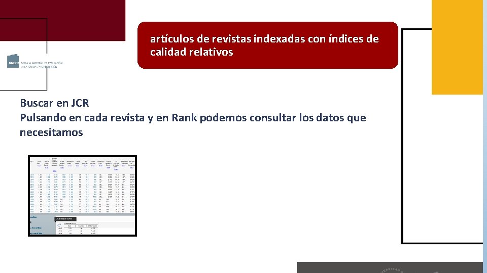 artículos de revistas indexadas con índices de calidad relativos Buscar en JCR Pulsando en