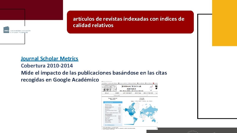 artículos de revistas indexadas con índices de calidad relativos Journal Scholar Metrics Cobertura 2010