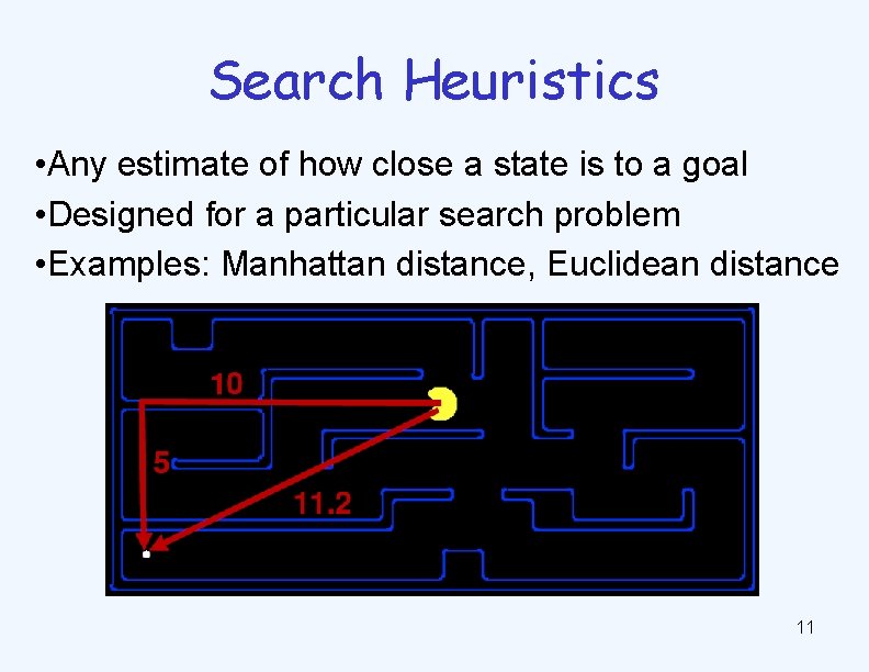 Search Heuristics • Any estimate of how close a state is to a goal