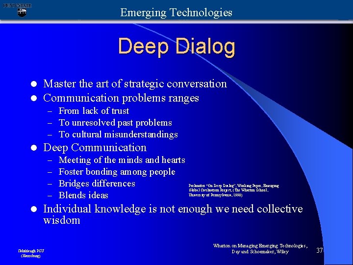 Emerging Technologies Deep Dialog l l Master the art of strategic conversation Communication problems
