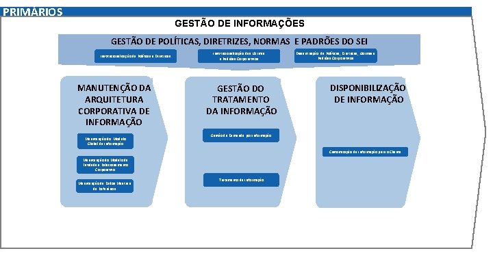 PRIMÁRIOS GESTÃO DE INFORMAÇÕES GESTÃO DE POLÍTICAS, DIRETRIZES, NORMAS E PADRÕES DO SEI Institucionalização