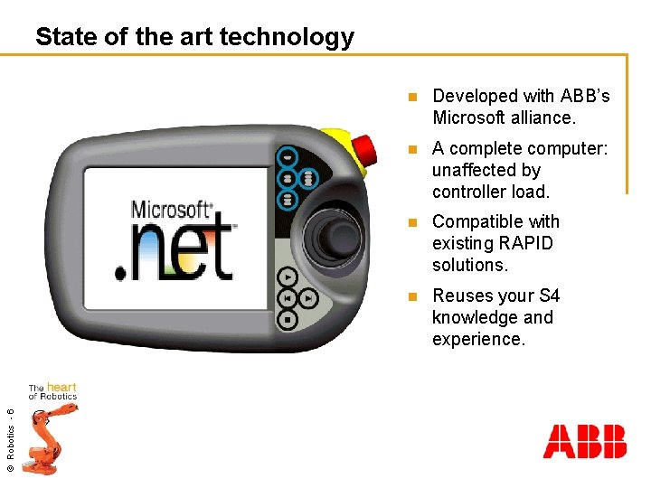 © Robotics - 6 State of the art technology n Developed with ABB’s Microsoft