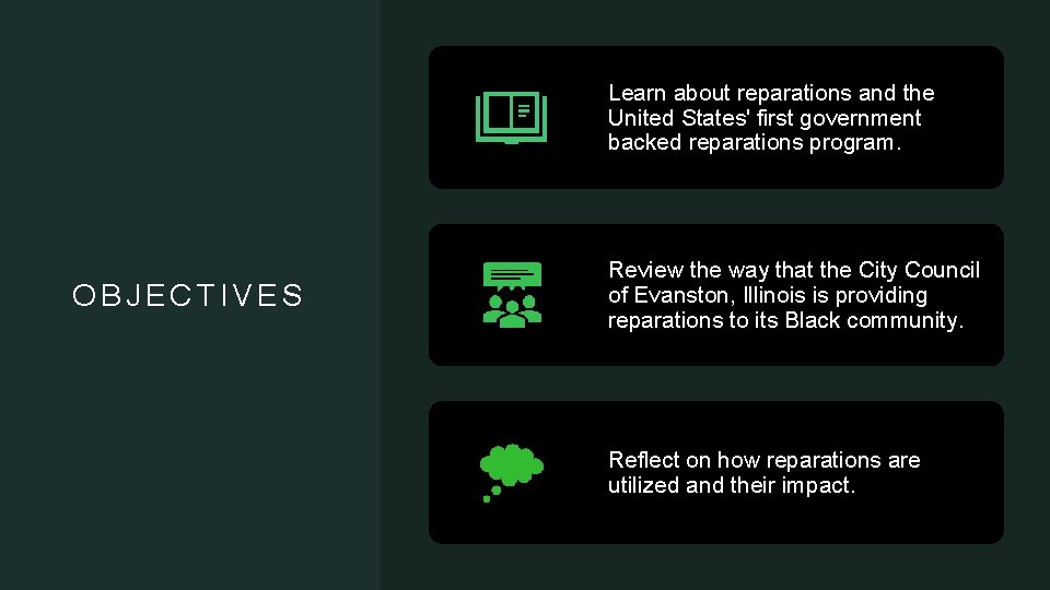 Learn about reparations and the United States' first government backed reparations program. OBJECTIVES Review