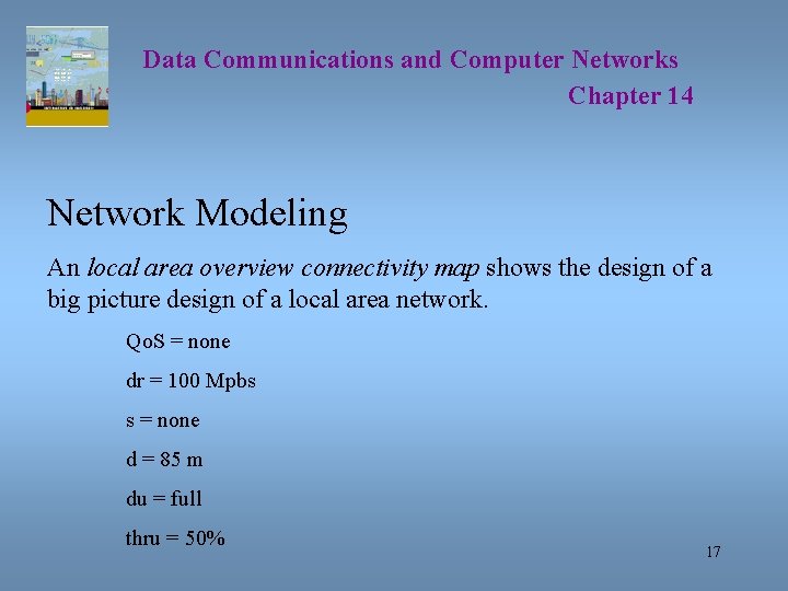 Data Communications and Computer Networks Chapter 14 Network Modeling An local area overview connectivity