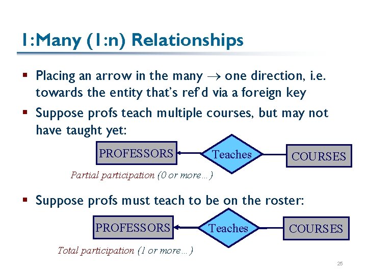 1: Many (1: n) Relationships § Placing an arrow in the many one direction,