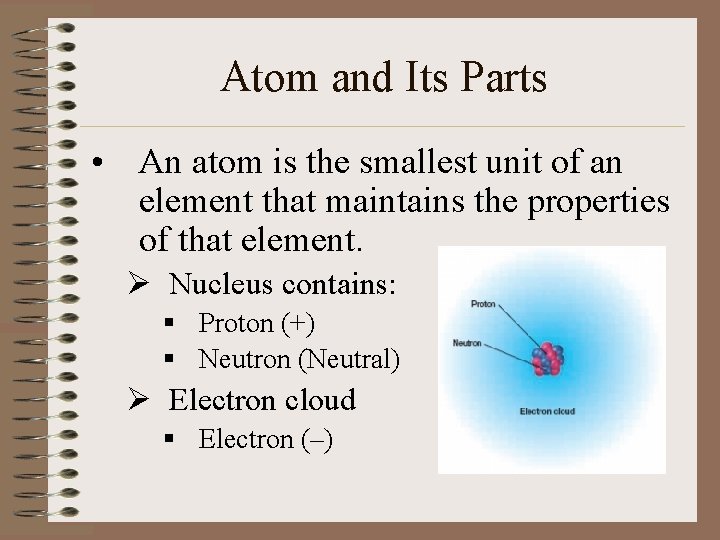 Atom and Its Parts • An atom is the smallest unit of an element