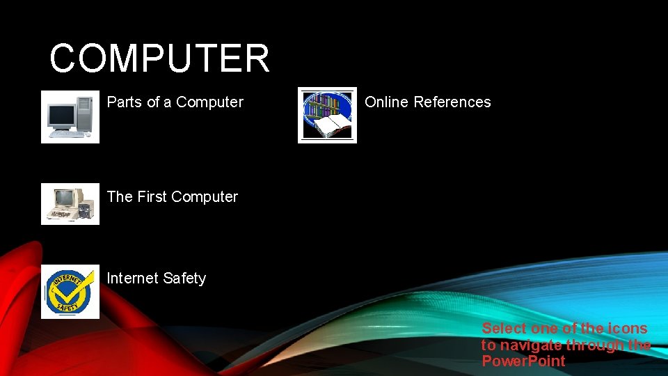 COMPUTER Parts of a Computer Online References The First Computer Internet Safety Select one