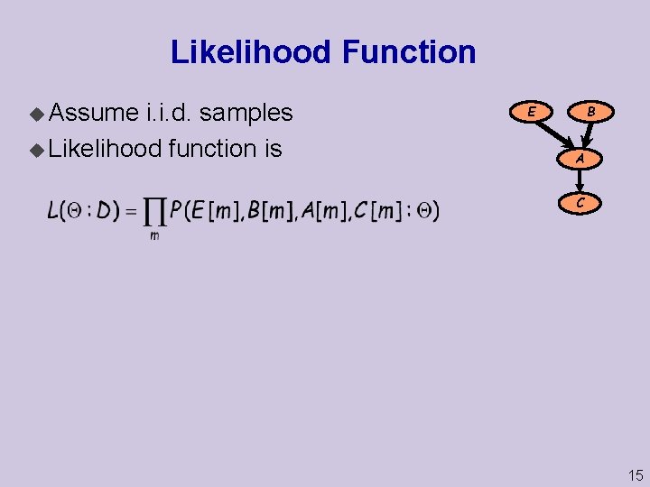 Likelihood Function u Assume i. i. d. samples u Likelihood function is B E