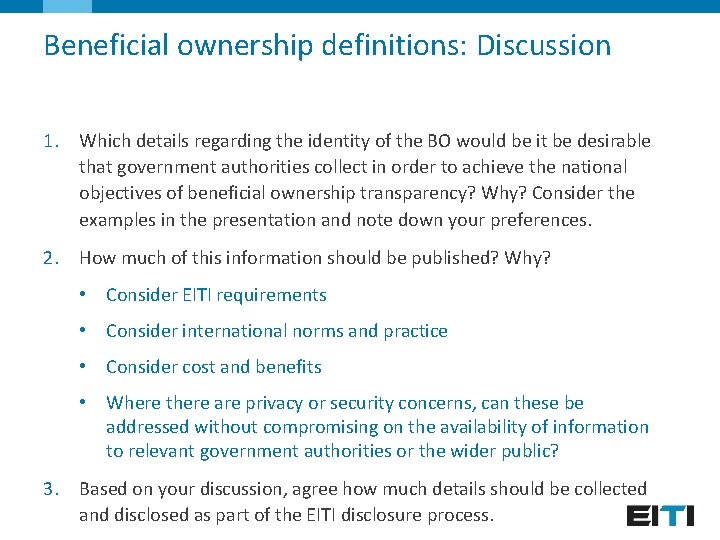 Beneficial ownership definitions: Discussion 1. Which details regarding the identity of the BO would