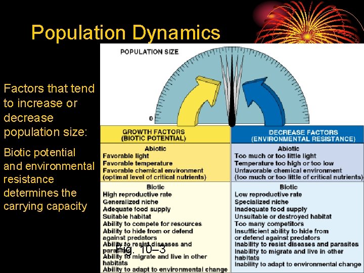 Population Dynamics Factors that tend to increase or decrease population size: Biotic potential and
