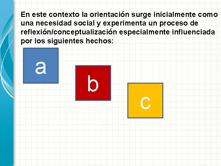 En este contexto la orientación surge inicialmente como una necesidad social y experimenta un